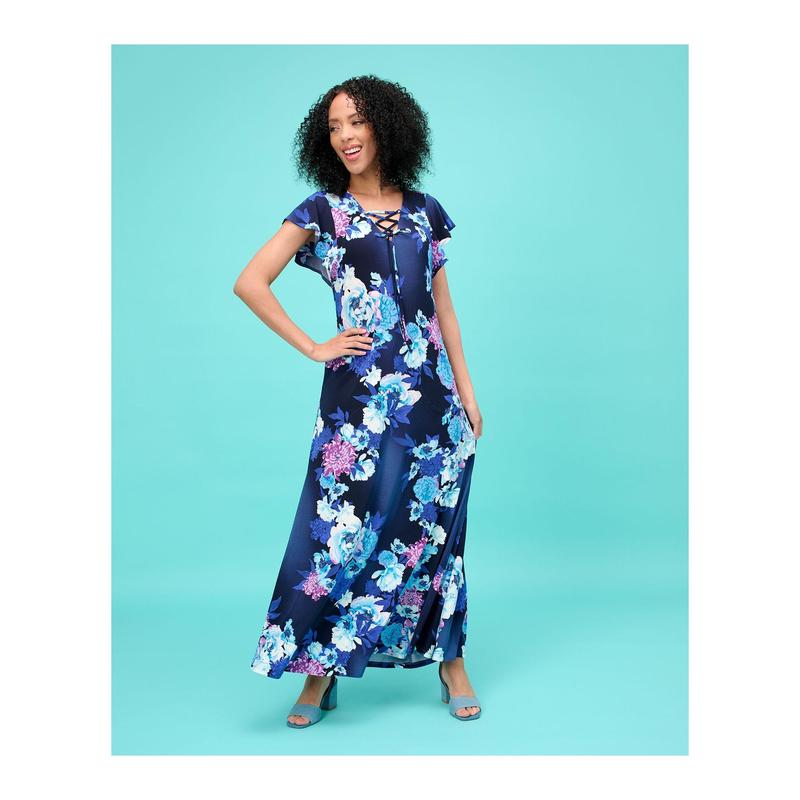 Attitudes by Renee Regular Como Jersey Lace Up Front Maxi Dress