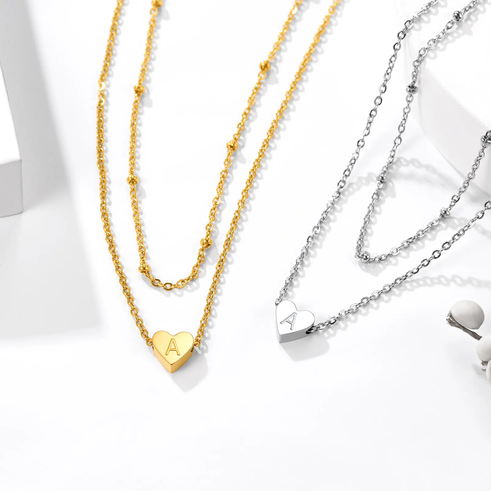 FaithHeart Laying Initial Heart Choker Chain Necklace Stainless Steel FaithHeart Laying Initial Heart Choker Chain Necklace Stainless Steel