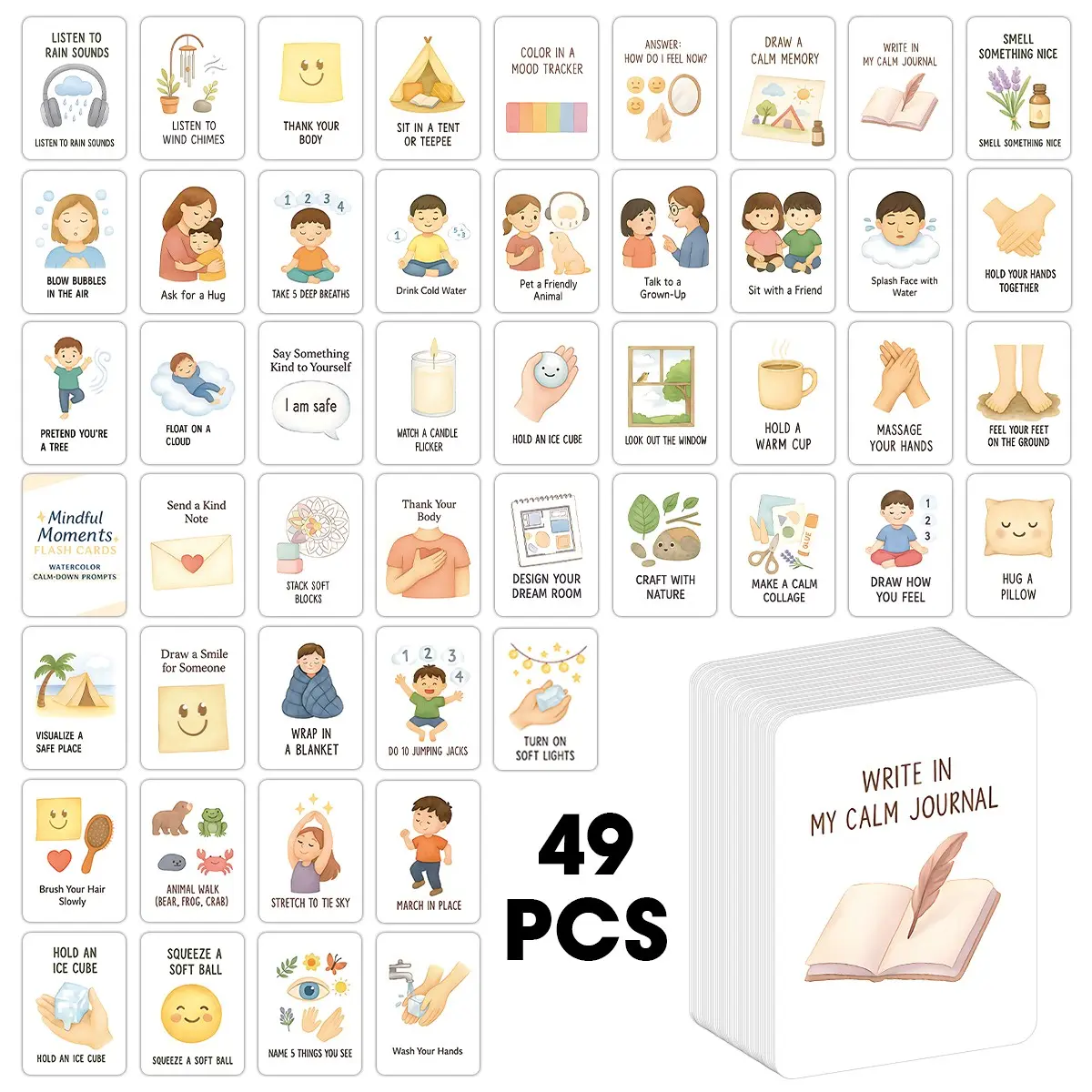 49 Emotion Regulation Flashcards Set, Bedtime Stress Relief Cards, Long Drive Calming Cards, Teacher Mindfulness Incentive Cards, Visual Stimulation Cards