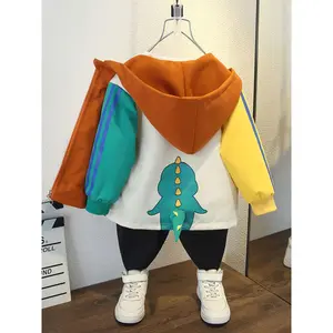 Cute Hooded Windbreaker for Boys, Stylish Korean Dinosaur Top for Toddlers in Spring And Autumn