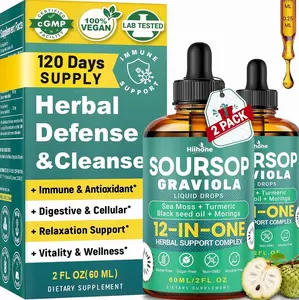 HIIHONE (2 Pack 12 in 1 Soursop Bitters Liquid Drops with Sea Moss, Moringa, Turmeric, Black Seed Oil for Immune, Digestive & Antioxidant Support, 2 Fl Oz