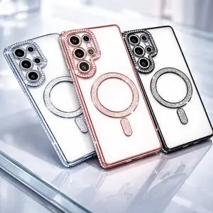 UPTECH 1 MS Crystal Clear Case for Samsung Galaxy S26 / S26 Ultra – Luxury Diamond Glitter Bling Design, MagSafe Compatible, Shockproof Protective Cover for Women (Black, Blue, Rose Gold)