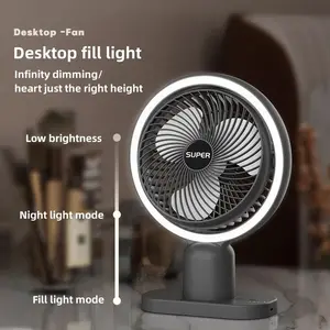 Small Night Fan, Indoor Air Circulation, Desktop Fan - Three Gears and 120 Rotations - Rechargeable fan light