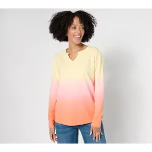 Denim & Co. French Terry Dip Dye Long Sleeve Pullover