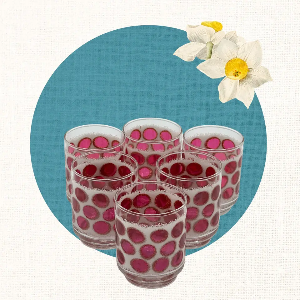 MCM Libbey Concord Cranberry Dot Frosted Juice Glasses, Set of 6