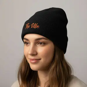 Beanie - 'The Vibe' Embroidered Ribbed Knit Beanie