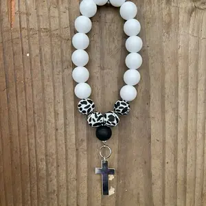 Boho Farmhouse Style Cross Car Charm for Rearview Mirror or Door Hanging