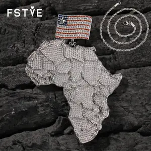 FSTVE Street Hip-hop Map Pendant Copper Inlaid with Zircon Cool and Dominant Necklace Accessory for Trendy Men