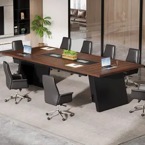 TRIBEWOOD 8ft Conference Table, Modern Office Meeting Room Table with Cable Management, Large Business Seminar Furniture for Boardroom