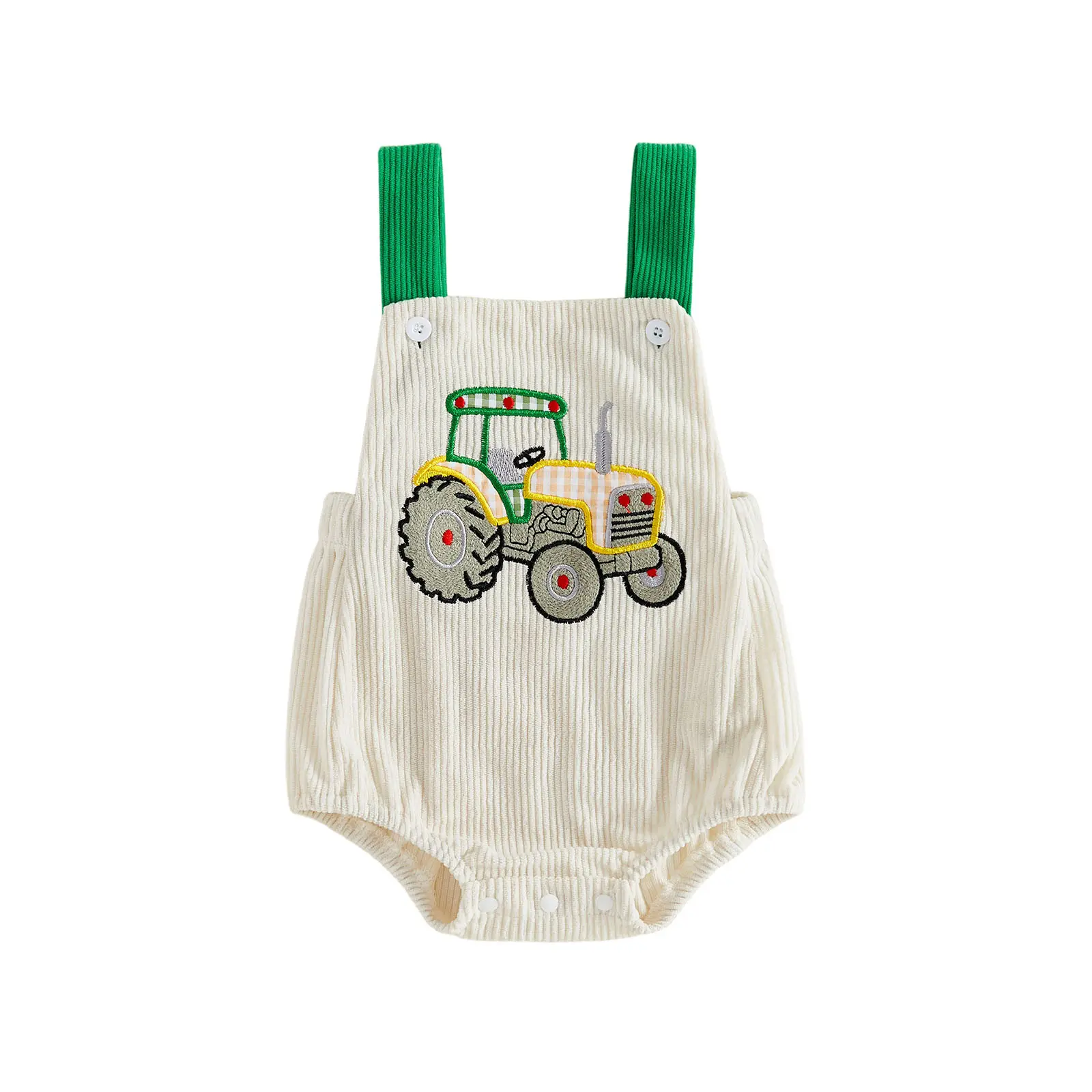 Infant Baby Boy Corduroy Overalls Truck Embroidered Sleeveless Bodysuit Cute Newborn Farm Clothes 0-18 Months