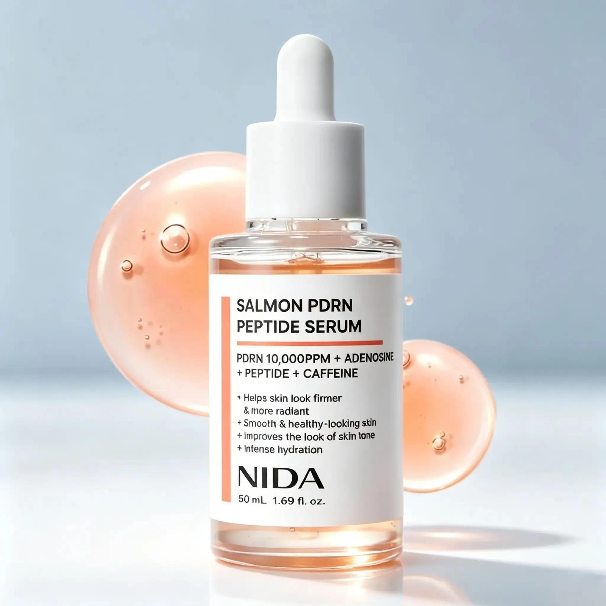NIDA Salmon PDRN Peptide Anti-Aging Serum, Korean Skin Firming Essence with Salmon PDRN & Peptides, Deep Hydration, Smooth Wrinkles and Restore Healthy Skin Barrier