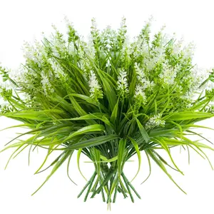 12-Piece Artificial Greenery Bouquet, Lavender & Monkey Grass Set, UV-Resistant Plastic Plants, Indoor Outdoor Decor