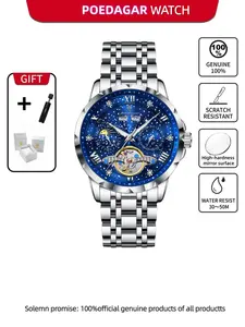 POEDAGAR Luxury Automatic Mechanical Men's Watch automatic watches Hollow Tourbillon Waterproof Luminescent Men's Clock Date Display Business Men's Watch Stainless Steel Wristwatch