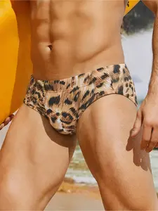 Men'S Leopard Print Quick-Drying Triangle Swimming Trunks, Boxing Wild Impact Visual High-Elastic Shorts, Summer Beach, Pool, Surfing Equipment,Men'S Fashionable Leopard-Print Tight Trunks For Swimming, The Perfect Gift Men, Beachwear, Activewear