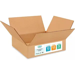 IDL Packaging - B-12123-10 12"L x 12"W x 3"H Medium Cardboard Box (Pack of 10) for Moving, Shipping or Storage, Made in USA, 100% Recyclable, Brown. Packaging Boxes for USPS, UPS, FedEx Shipping