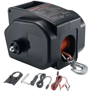 VEVOR Electric Boat Winch, 12V DC 300W, Reversible Electric Trailer Winch for Boats Up to 2000 lbs, Power-in, Power-Out, and Freewheel Operations for Boats with Wired Remote Control Hand Crank