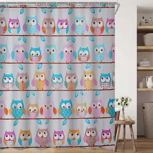 Owl Pattern Shower Curtain, Durable Easy Clean Bathroom Decor, Includes Hooks, Perfect for Bathrooms, 70.9x70.9 Inches