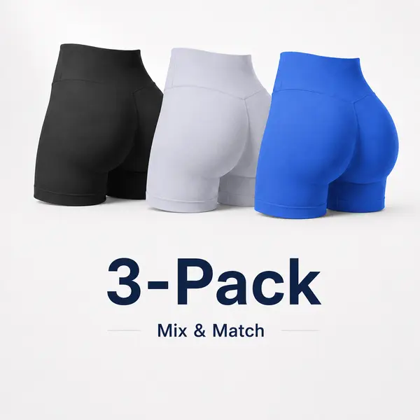 3 Buttery Soft Women's Biker Compression Shorts - High-Waisted, Tummy Control, Slim-Fitting, V-Seam.