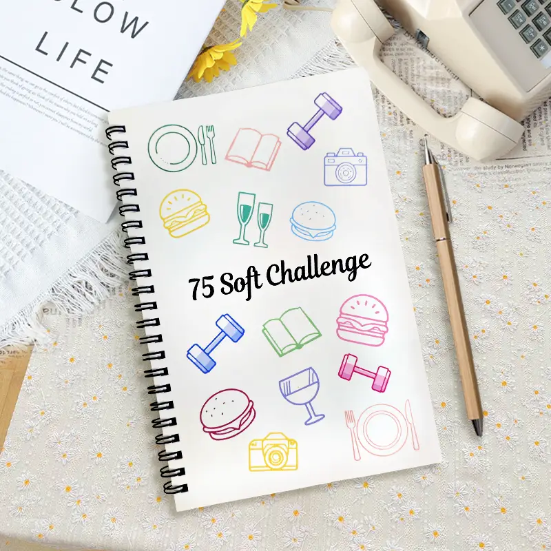 75 Soft Challenge Journal & Planner A5 Soft Challenge Planner Notebook Time Management & Efficiency Improvement Record Book Spiral Weekly and Monthly