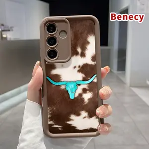 Phone Case Compatible with Samsung Galaxy S26 Ultra S24 S23 Plus S25 S22+ Cowhide Turquoise Skull Pattern Drop Protection Shockproof Soft Silicone Smartphone Cover Casing
