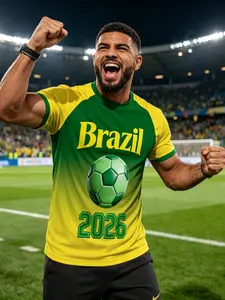 2026 World Cup Brazil Theme 3D Print Short Sleeve Men's Football T-Shirt, Samba Army Fan Fashion Top, Casual Slim Fit Long Tee