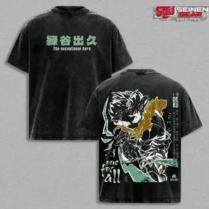 Deku One For All Vintage Washed Oversized T Shirt, Izuku Midoriya Anime Graphic Tee, My Hero Academia Streetwear Shirt, Heavyweight Cotton Y2K Anime Outfit Gift for Anime Fans P7U VCG