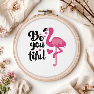 Pink Flamingo - Be You Tiful Beautiful Quote Cross Stitch Pattern Kit