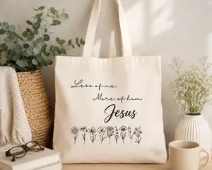 More of Him Jesus Tote Bag | Floral Script Faith Canvas Tote