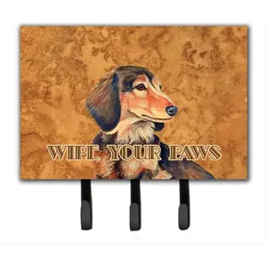 212 MAIN Longhair Chocolate Dachshund Wipe Your Paws Metal Wall Hook Hanger, 6x9 in. Leash or Key Holder for Home Decor