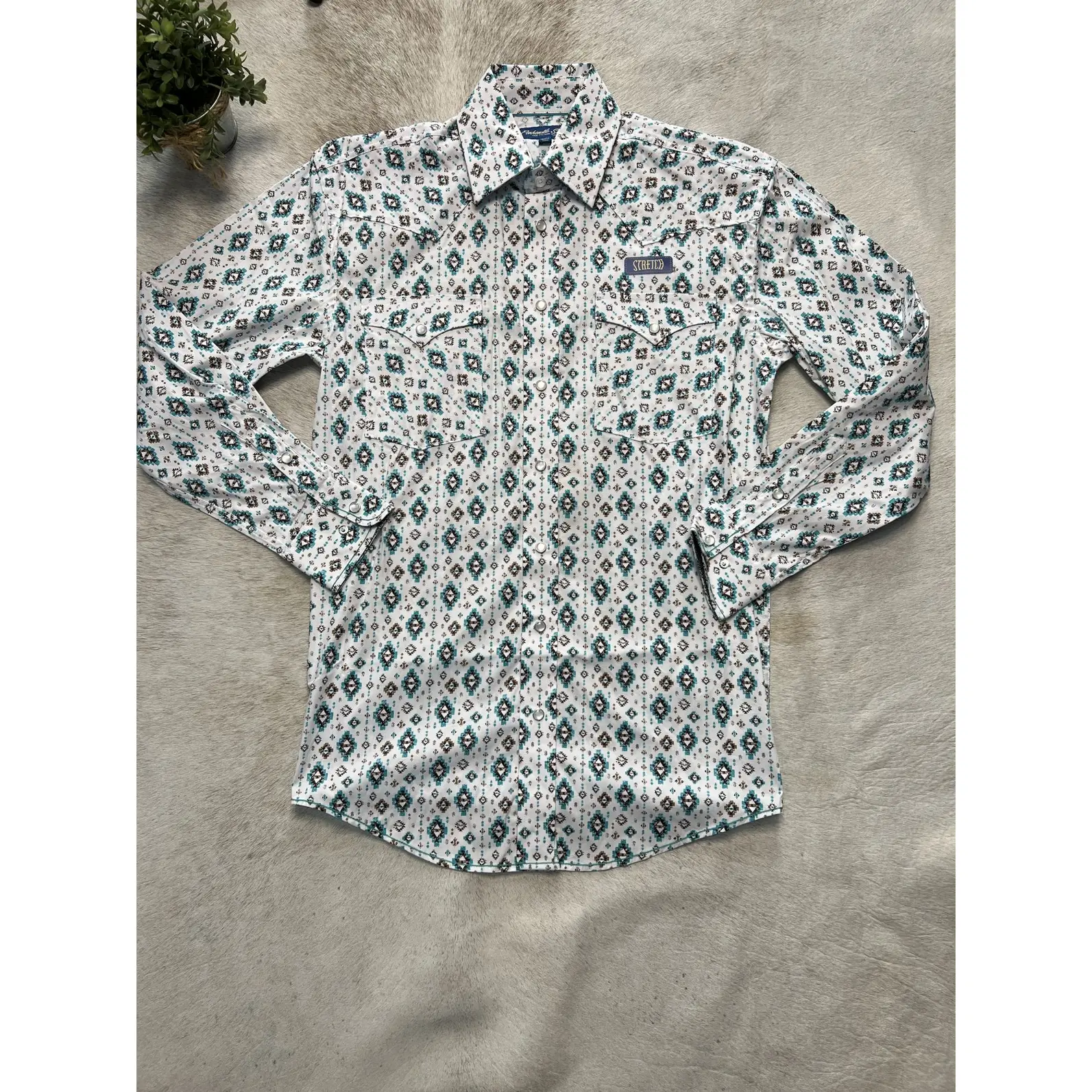 Panhandle Rough Stock Mens Long Sleeve Snap Turquoise