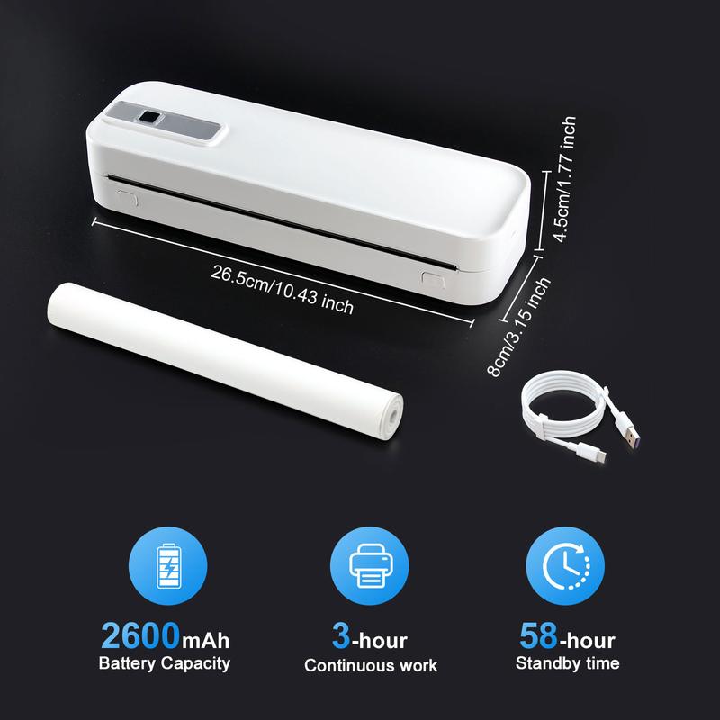 Portable Inkless, Supports A4 Paper Size, Prints Resumes, Music Sheets, Exam Papers, Compatible with iOS & Laptops, Portable Handheld Printer