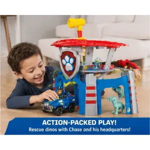 Paw Patrol Chase Dino Headquarters Playset with Vehicle & Rescue Features, Imaginative Kids Toy