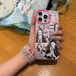 Cute Nezuko Phone Case for iPhone: Pink Collage with Demon Slayer Character, Kawaii Anime Aesthetic – Perfect for Fans of Kimetsu no Yaiba!