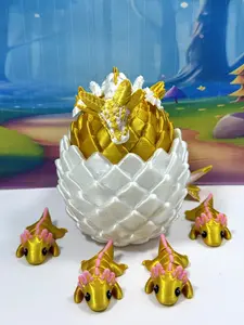 5pcs 3D Printed Axolotl and Egg, Articulated 6" Baby Dragon and Mini Axolotl Fidget Toy, White and Gold Tiny Animal Toy, Executive Desk Toy, Fidget ADHD Toy