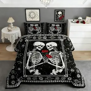 Skull Bedding Set for Boys Girls,Kissing Lovers Skeleton Sugar Skull All Season Cozy Kids Comforter Setstarry Galaxy Constellation Duvet Set,Bedroom Décor,Children Birthday Gifts