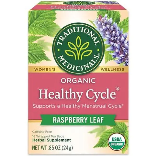 Traditional Medicinals Healthy Cycle Raspberry Leaf Herbal Tea, 16 Tea Bags, Pack of 1