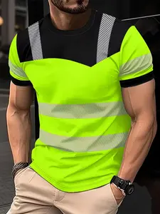 Men's Casual Summer Printed Short Sleeve T-Shirt, Neon Royal Blue, Breathable Fabric, Durable Material