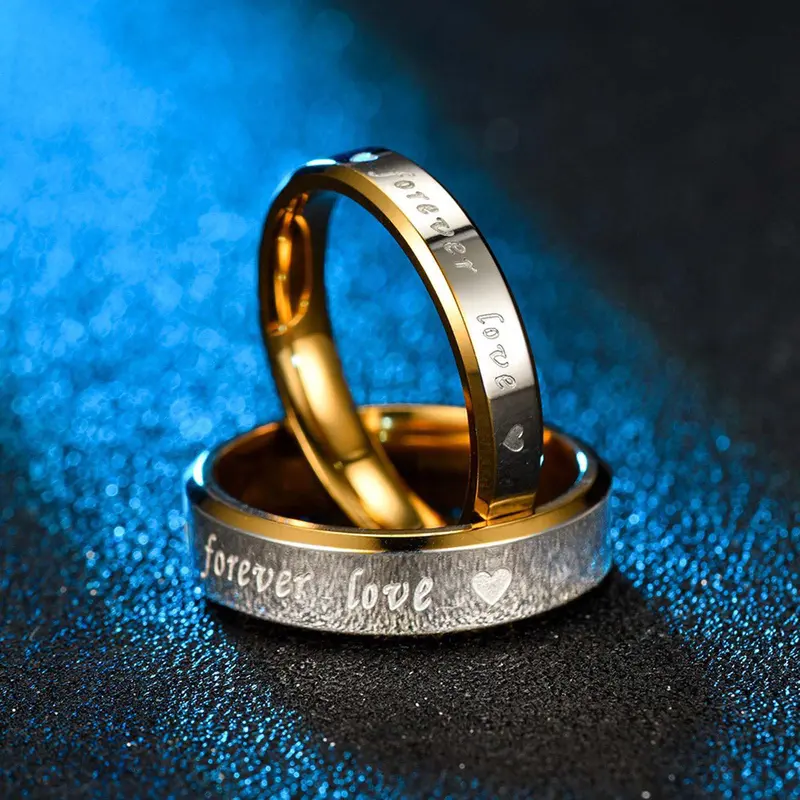 Titanium Steel Band Couple Set Rings with Forever Love Text Inscription - Personalized Everyday Wear Jewelry for Men & Women, Cute Birthday Gifts for BF Boyfriend