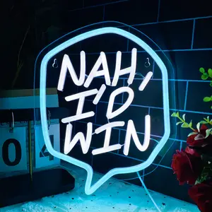 1pc Nah I'd Win Neon Signs for Boys Bedroom Door Decor Boys Cave sign Blue and White Room Sign Bedroom Door Decorations Led Lights