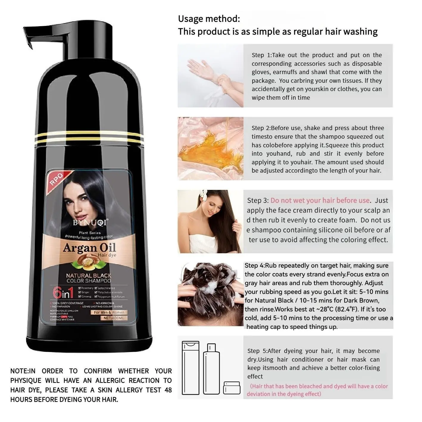 6-In-1 Hair Dye Shampoo, Quick Dyeing, Non-Sticky, Long-Lasting Natural Plant Color, Herbal & Ammonia-Free, Safe, Fruit Scent, 400ML/500ML 6-In-1 Hair Dye Shampoo, Quick Dyeing, Non-Sticky, Long-Lasting Natural Plant Color, Herbal & Ammonia-Free, Safe, Fruit Scent, 400ML/500ML
