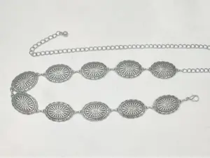 Anti-Silver Mini Concho Linked Belt for Women Silvery Black Two-Tone Link Adjustable 41" Metal Oval Buckle Fashion Accessory