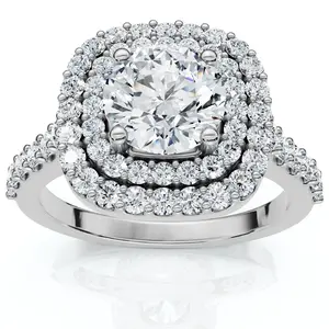 2 1/4 Ct Diamond Cushion Halo Engagement Ring 14k White Gold Lab grown
