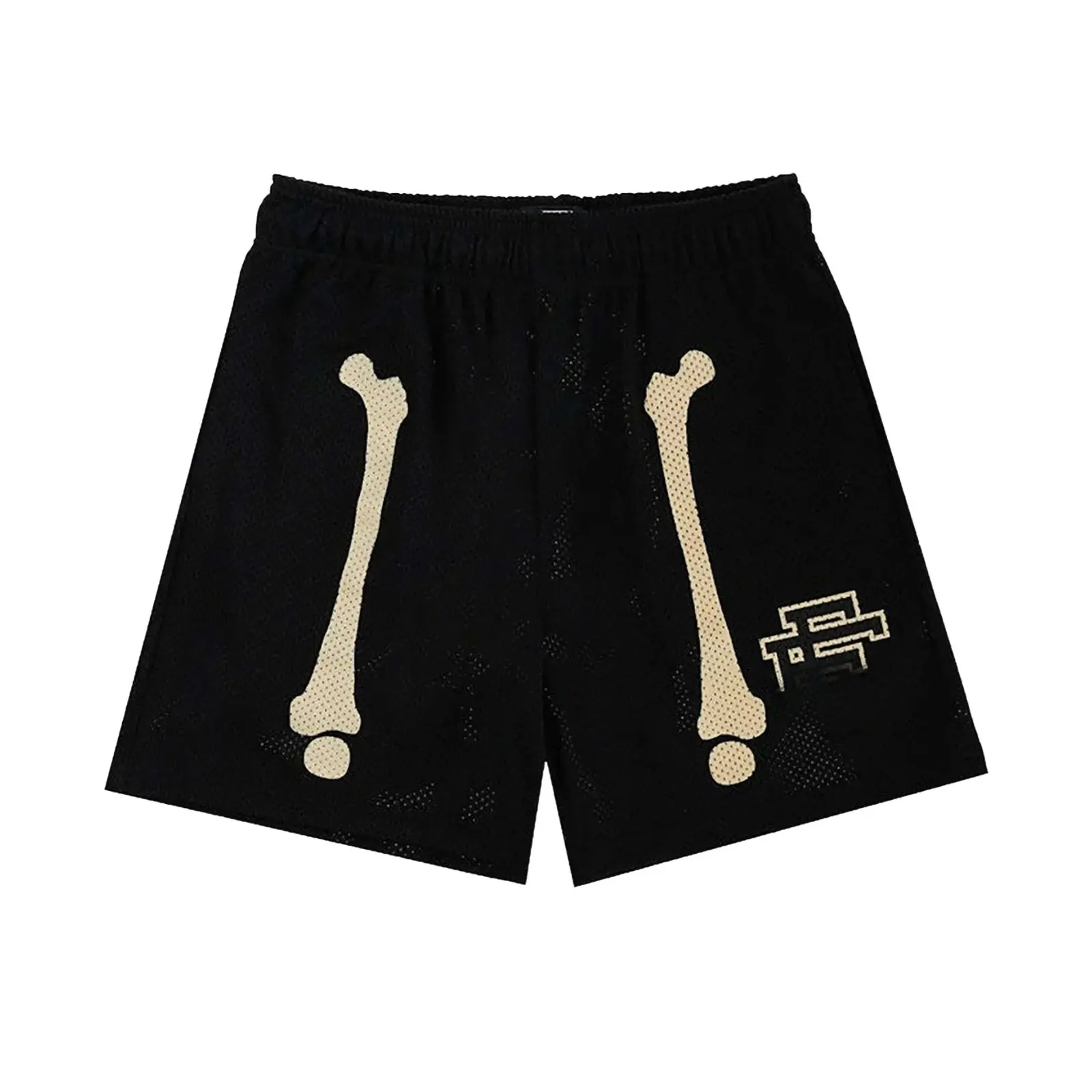 Streetwear Bones Mesh Shorts, Bone Print Graphic Mesh Shorts