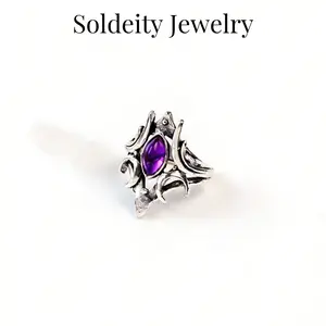 Vintage Amethyst Natural Oval Ring for Women Men Gift Vintage Large Ring Fine Jewelry