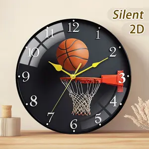Wooden or Tempered Glass Silent Clock, Basketball Hoop Design, Battery Operated, Wall Mounted, Modern Style, Home Decor Gift