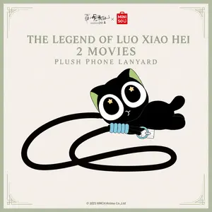 MINISO The Legend of Hei 2 Plush Phone Grip, Soft Cat Plush Back Clip for Mobile Phone, Cute Luo Xiaohei Accessory Gift for Fans Kids Girls