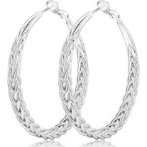 925 Sterling Silver Hypoallergenic Hoop Earrings for Women – Lightweight thick twisted hoops, 30/40/50MM, with silver posts.
