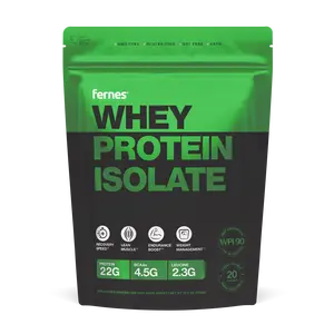 FERNES Whey Protein Isolate - 22g of Protein & 4.5g BCAAs, 9 Essential Amino Acids, Lean Muscle Growth, Grass-Fed, Native, Cold Pressed WPI 90 for Superior Digestibility For Women & Men Fitness Clean Unflavored Dietary Supplement Healthcare Edible