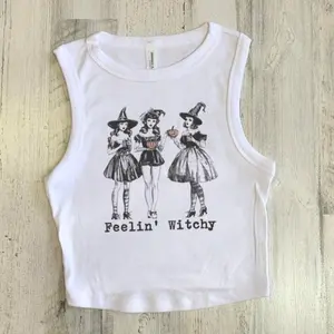 Witch Crop tank, Retro Halloween Crop Tank, Trick or Treat Baby Tee, Ghost Hocus Broomstick Top, Halloween Crop Top, Gift for Her, Halloween Party