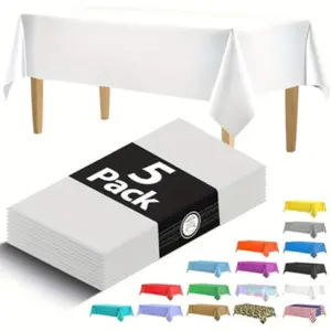 5 Pack Premium Plastic Tablecloth - 72 x 54 in. Disposable Rectangle Plastic Table Cloth - Decorative Rectangle Table Cover Smooth Tablecloth - Disposable Table Cloths For Parties, Weddings, Disposable Table Cloths Iridescent Party Decorations